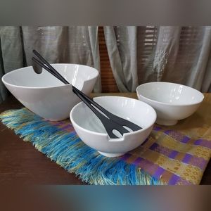 Torre & Tagus White Noodle Bowl Set with Serving Spoons. No chopsticks. D-149